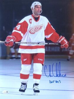 Autographed CHRIS CHELIOS "HOF 2013" 11x14 Detroit Red Wings Photo JSA