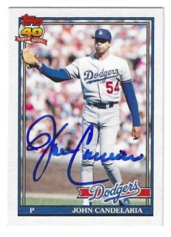 Autographed JOHN CANDELARIA Los Angeles Dodgers 1991 Topps Card