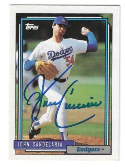 Autographed JOHN CANDELARIA Los Angeles Dodgers 1992 Topps Card