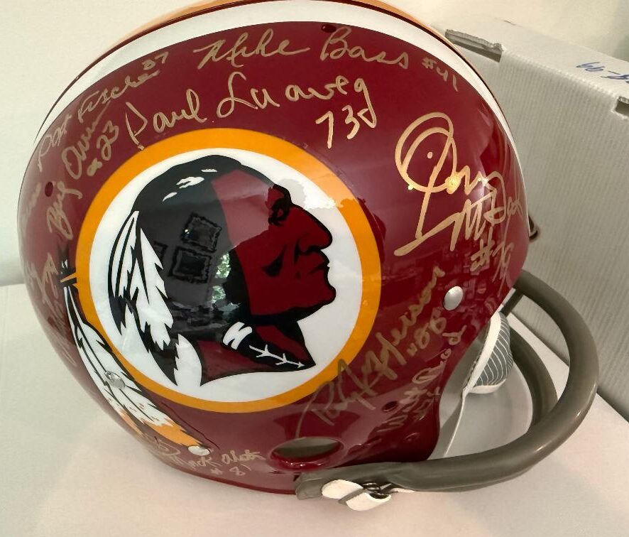 Autographed by 15 Washington Redskins Full-Size Replica Football Helmet