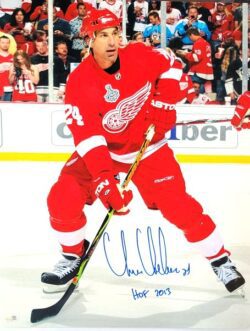 Autographed CHRIS CHELIOS "HOF 2013" 16x20 Detroit Red Wings Photo JSA
