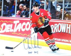 Autographed CHRIS CHELIOS "HOF 2013" 16x20 Chicago Blackhawks Photo JSA