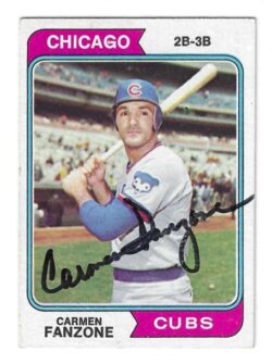 Autographed CARMEN FANZONE Chicago Cubs 1974 Topps Card