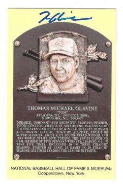 Autographed TOM GLAVINE Hall of Fame Gold Plaque JSA Witness