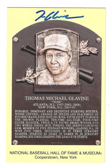 Autographed TOM GLAVINE Hall of Fame Gold Plaque JSA Witness