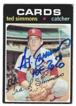 Autographed TED SIMMONS St. Louis Cardinals "HOF 2020" 1971 Topps Card