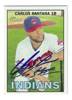 Autographed CARLOS SANTANA Cleveland Indians 2016 Topps Heritage Card