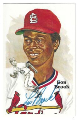 Autographed LOU BROCK St. Louis Cardinals Perez-Steele Post Card JSA