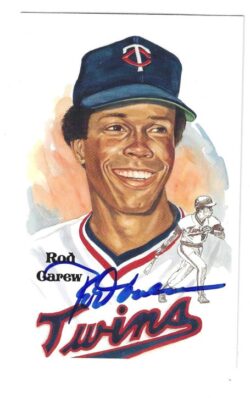 Autographed ROD CAREW Minnesota Twins Perez-Steele Post Card JSA