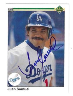Autographed JUAN SAMUEL Los Angeles Dodgers 1990 Upper Deck Card
