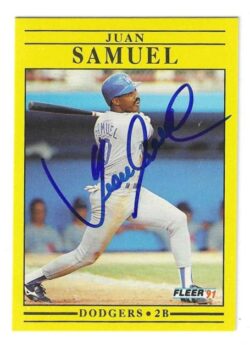 Autographed JUAN SAMUEL Los Angeles Dodgers 1991 Fleer Card
