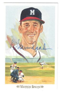 Autographed WARREN SPAHN Milwaukee Braves Perez-Steele Celebration Postcard
