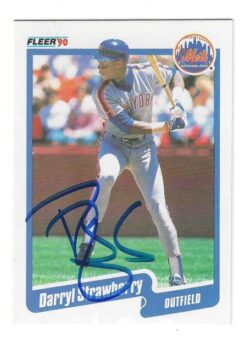 Autographed DARRYL STRAWBERRY New York Mets 1990 Fleer Card