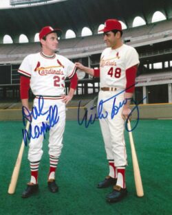 AUTOGRAPHED DAL MAXVILL and MIKE TORREZ 8x10 St. Louis Cardinals photo