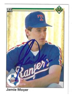 Autographed JAMIE MOYER Texas Rangers 1990 Upper Deck Card