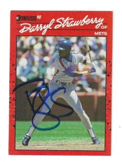 Autographed DARRYL STRAWBERRY New York Mets 1990 Donruss Card