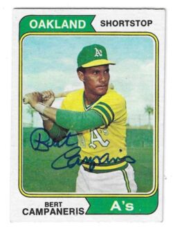 Autographed BERT CAMPANERIS Oakland A's 1974 Topps Card